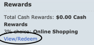 Select your Bank of America Customized Cash bonus category by first clicking on view/redeem